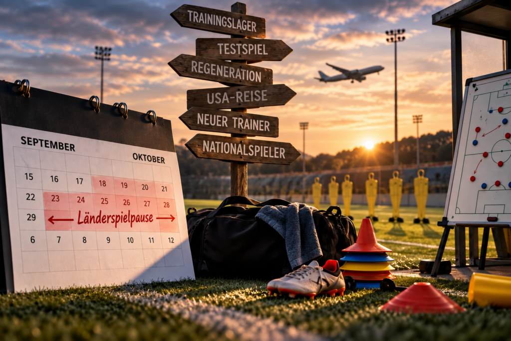 KI-generierte Illustration eines Fußballtrainingsplatzes während der langen Länderspielpause der 2. Bundesliga.